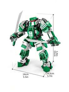 Green & White Kendo Steel Samurai Mecha Robot Building Blocks (413PCS) - Movable Joints & Detachable Weapons Kit - Multicolor - View 6