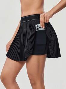 OutZeal 女士休闲健身褶皱网球裙裤 - 黑色 - 查看 7