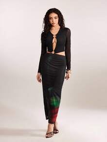 plantica Casual Sexy Urban Chic Minimalist Floral Hollow-Out Long Sleeve Bodycon Metal Button Dress, Suitable For Outings, Travel, Dates, Parties, Holidays, Valentine's Day, Spring/Summer,Going Out,Sexy, Elegant,, Wedding Guest, Music Festival, Musician, Night Club - Multicolor - View 3