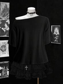 Sunspun Áo thun nữ cỡ lớn phong cách Punk, thời trang đường phố, in hình cánh chim, kiểu dáng tối giản, thoải mái. - màu đen - Xem 2