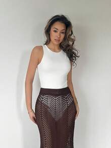 RebeccaVibe Solid Tank Bodysuit - White - View 3