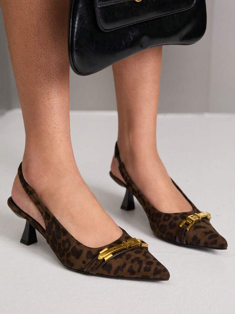 CUCCOO SZL Leopard Print Metal Decor Fashionable Sexy Women High Heels