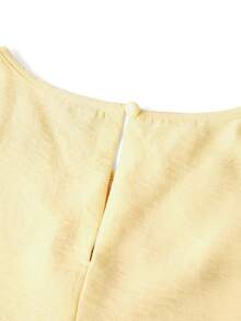 Ellevyn 女士优雅黄色纹理面料圆领系带A字口袋连衣裙，适合度假、通勤、海滩、旅行、约会及多种场合。 - 鵝黃色 - 查看 6