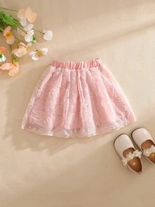 SHEIN 甜美公主风粉色弹力腰网纱半身裙，适合春夏穿着 - 粉色 - 查看 2