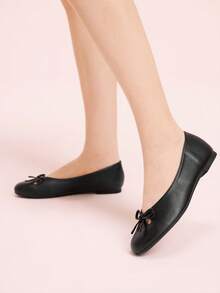 CUCCOO DOLLMOD French Round Head Soft Sole Hollow Ballet Shoes Women's Fashion Women Wear One Pedal Comfortable Soft Sole Low Vamp Temperament Velvet Versatile Flat Sole Shoe Valentine's Day - Black - View 5