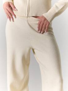 MUSERA 针织直筒裤（仅下装）冬季居家休闲舒适工作可爱优雅休闲时尚春季款 - 奶油色 - 查看 5