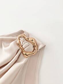 Franclia 女士优雅时尚简约百搭修身金属装饰垂褶领吊带背心，春夏款 - 香檳色 - 查看 4