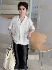 Dazy Kids Tween Boy Lapel NeckShort Sleeve Single-Breasted Casual Shirt - White - View 7
