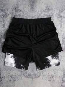 SHEIN Bolty 1 件装青少年男童图案抽绳腰网眼短裤，适合上学、春季穿着、青少年男童服装、青少年男童外套、春季返校季 - 黑色 - 查看 3