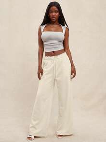 NYA SZN Pants Wide Leg Gray Trousers Matching Set Summer Lounge Pants - Apricot - View 3