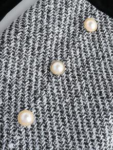 Franclia Petite Elegant Women's Tweed & Velvet Patchwork V-Neck Long Sleeve Casual/Party/Holiday Christmas Dress - Black - View 5