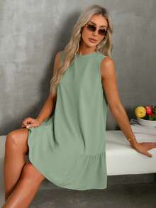 SHEIN Essnce Summer Women Dresses A-Line Round Neck Dress Sundress Mother Day Dress Casual Dress - Mint Green - View 5