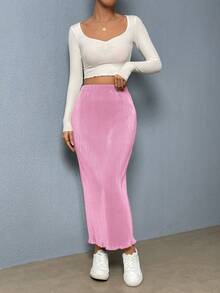 SHEIN Essnce Women's Solid Color Casual Versatile Date/Travel Mini Skirt - Baby Pink - View 4