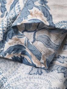 FRIFUL 女士全印花腰部拼接褶皱宽松休闲百搭春季长款睡袍 - 藍色 - 查看 9