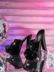 CUCCOO LuxiPop Giày cao gót đế dày mũi tròn dành cho nữ, chất liệu da PU, chống thấm nước, thời trang và thoải mái, thích hợp mang hàng ngày hoặc dự tiệc. - màu đen - Xem 2