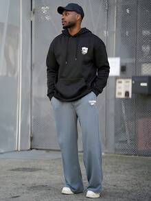 Heavens Edit 男士扑克印花保暖连帽抽绳衫，带口袋，秋冬季长袖上衣 - 黑色 - 查看 1