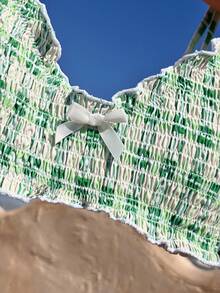 Swim Mod 格子图案细肩带蝴蝶结吊带比基尼套装 - 綠色 - 查看 4