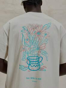 Musero 落肩短袖圆领大后背印花T恤，春夏必备单品 - 杏色 - 查看 6