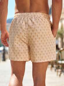 Manfinity KASUA Herren Lässig Kokosnussbaum Muster Strand Shorts Beige Badeshorts, Herren Palmendruck Shorts Hellbraun Badeshorts, Herren Badeshorts Palmbaum Badeshorts - Beige - Übersicht 2