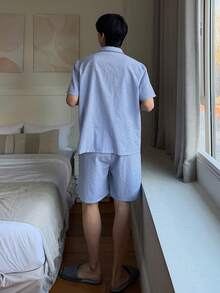 DAZY 格子蓝衬衫搭配男士休闲家居服，夏季 - 彩色 - 查看 2