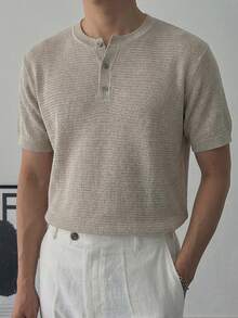DAZY Áo thun nam màu kaki trơn tay lửng cổ tròn, thích hợp mặc mùa hè. - Màu be - Xem 3