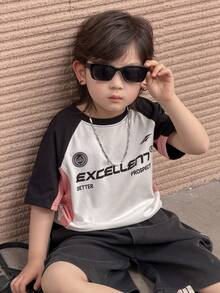 DAZY Camiseta de manga corta de cuello redondo con estampado de letras de bloques de color para niño en verano - Blanco - Ver 6