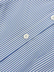 GlowEve CURVE 大码女式蝴蝶结领短袖纽扣宽松A字系带腰身休闲优雅条纹衬衫 - 藍色 - 查看 5