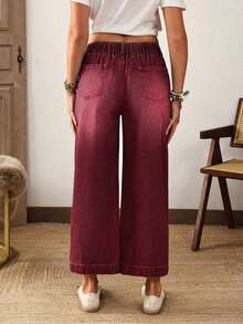 EMERY ROSE Plus Size Women's Casual Straight Leg Cropped Jeans - Red - View 2