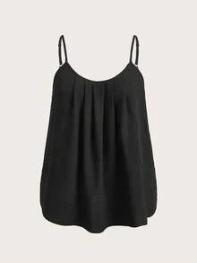 EMERY ROSE Atasan Cami Wanita Ukuran Plus Elegan Warna Hitam Polos, Cocok Untuk Musim Panas, Liburan, dan Acara Santai - Hitam - View 5