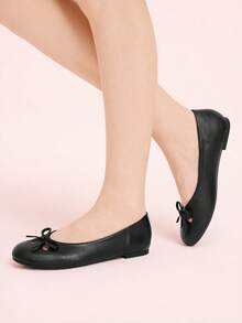 CUCCOO DOLLMOD French Round Head Soft Sole Hollow Ballet Shoes Women's Fashion Women Wear One Pedal Comfortable Soft Sole Low Vamp Temperament Velvet Versatile Flat Sole Shoe Valentine's Day - Black - View 3