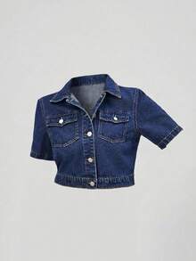 Sweetra Women's Casual European Style Short Denim Jacket And Coat - Dark Wash - View 4