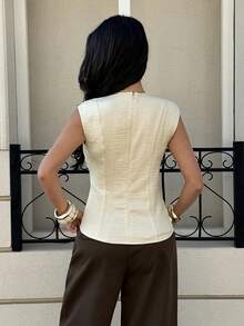 Siren Gaze 女士纯色简约无袖上衣，日常穿着 - 卡其色 - 查看 2