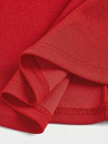 SHEIN Đầm chữ A không tay cổ đứng màu đen trơn, thanh lịch và giản dị cho bé gái, thích hợp cho dịp năm mới, Lễ tình nhân, tiệc sinh nhật, đầm đen cho bé gái, trang phục cho chị em gái. - Đỏ - Xem 4