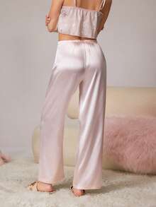 HautHeat Women's Elegant Solid Color Drawstring Pajama Bottoms - Pink - View 2