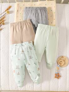 SHEIN Bộ 4 quần legging liền thân cho bé gái sơ sinh, màu trơn trắng, hồng, đen, xám - Chất liệu vải dệt kim mềm mại, co giãn, thoải mái, phù hợp cho mọi mùa, dễ thương và đơn giản, dễ mặc, giá trị cao, phù hợp cho ở nhà, đi chơi, du lịch, mặc hàng ngày, 0-3 tháng, hàng mới về mùa xuân/hè, bộ quần áo bé gái. - màu xanh lá - Xem 2