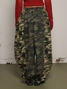 COUREZ 低腰宽松灯笼裤，拼接迷彩面料/Y2K春季女装街头风外出穿搭休闲夏季穿搭外出裤音乐节穿搭夏季裤装 - 彩色 - 查看 3