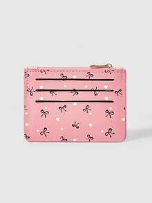 ROMWE Kawaii Pink Background, Black Bow, White Heart Filled Card Bag - Pink - View 3