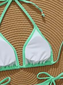 Swim Vcay Bộ bikini buộc dây cổ màu trơn gợi cảm dành cho nữ, bộ bikini mùa hè đi biển, bộ bikini đi nghỉ mát, bộ bikini tam giác, bộ bikini buộc dây, bộ bikini màu trơn. - Màu xanh Bạc hà - Xem 5