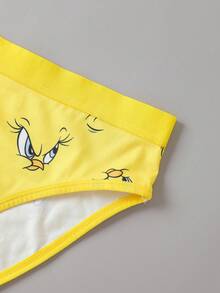 LOONEY TUNES X SHEIN Plus Size Women Cute Cartoon Pattern Contrast Binding Cami Top & Briefs Set - White - View 6