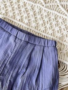 SHEIN 女宝宝度假可爱休闲蓝色蝴蝶结吊带背心和松紧腰短裤套装 - 彩色 - 查看 7