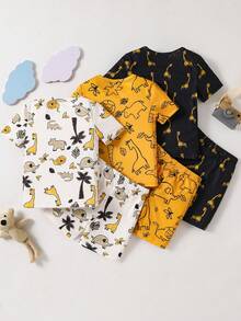 [1 Set] Young BoyCute Cartoon Animal, Gamepad, Astronaut Print Short Sleeve Shorts Snug Fit Pajama Set, Random Assortment - Multicolor - View 2