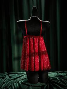 SpicyHot 1 Bộ đồ ngủ nữ cổ điển gợi cảm bằng vải lưới ánh bạc + quần lót G-string, thích hợp cho Ngày Valentine - Đỏ - Xem 8