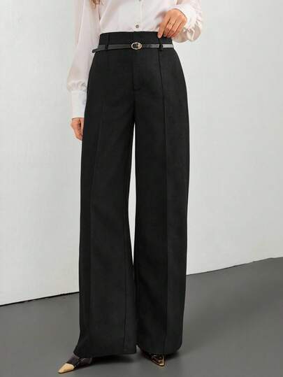 SHEIN Tall Women's Black Toothpick Straight Leg Pants With Belt, Color,Winter Pants,Winter Pants For Women,High Waist Pants, ,New Years Women Outfit,Vacation Outfits Woman,Business Casual Woman,Office Wear Women,Old Money Formal Elegant Summer Spring Wedding Old-Fashioned Style Office Workplace