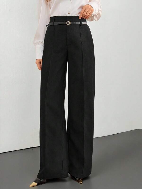 SHEIN Tall Women's Black Toothpick Straight Leg Pants With Belt, Color,Winter Pants,Winter Pants For Women,High Waist Pants, ,New Years Women Outfit,Vacation Outfits Woman,Business Casual Woman,Office Wear Women,Old Money Formal Elegant Summer Spring Wedding Old-Fashioned Style Office Workplace