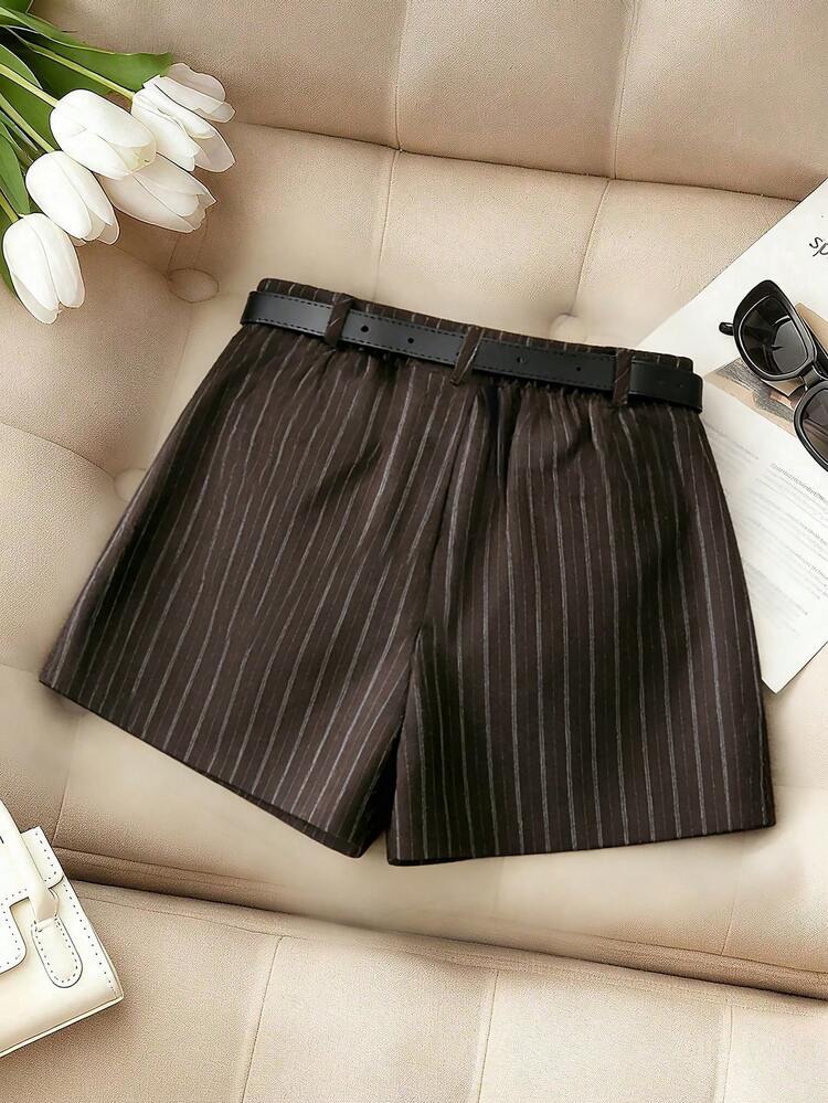 Franclia 女士休闲短裤，带裙摆，百搭 - 棕色 - 查看 2