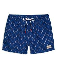 Horizaway Men's Beach Vacation Casual Printed Drawstring Swim Trunks Blue Men Swim Trunks Men's Beachwear - Blue - View 2