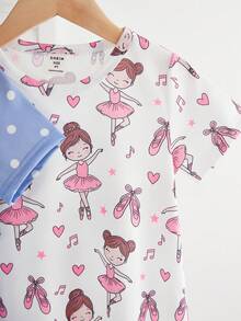 2件套女童可爱卡通绵羊印花睡衣套装，简约时尚粉色和灰色，睡衣 - 彩色 - 查看 5