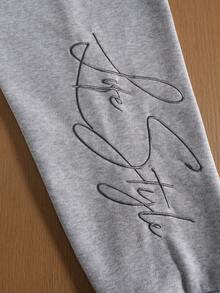 TOKVUE 男士字母刺绣拉链连帽衫和运动裤套装，休闲款 - 灰色 - 查看 6