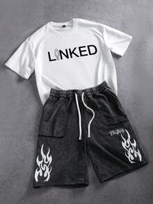 PAVTROSMen's Fun Pattern Crew Neck T-Shirt With Snowflake Wash, Large Pockets, Flame Print Suit,Valentine's Day,Spring To Summer,Gift For My Boyfriend,Mardi Gras,Vintage,Streetwear,Party,St Patrick's Day,Going Out - Black and White - View 1