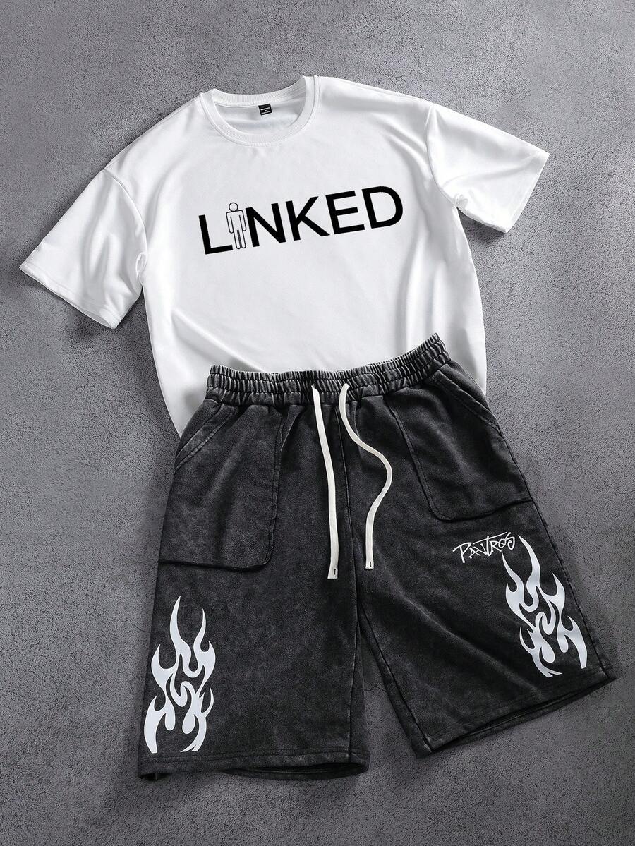 PAVTROSMen's Fun Pattern Crew Neck T-Shirt With Snowflake Wash, Large Pockets, Flame Print Suit,Valentine's Day,Spring To Summer,Gift For My Boyfriend,Mardi Gras,Vintage,Streetwear,Party,St Patrick's Day,Going Out - Black and White - View 1